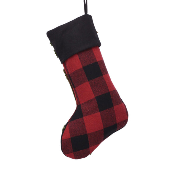 Plaid and Bear Rug Hooked Christmas Stocking