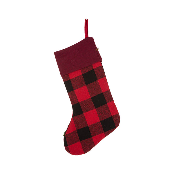 Plaid and Reindeer Rug Hooked Christmas Stocking