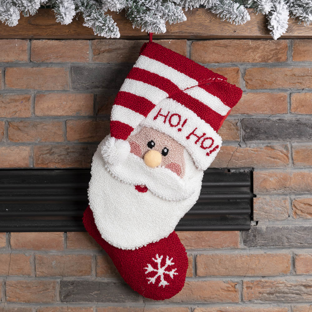 3D Santa with Hat Hooked Christmas Stocking