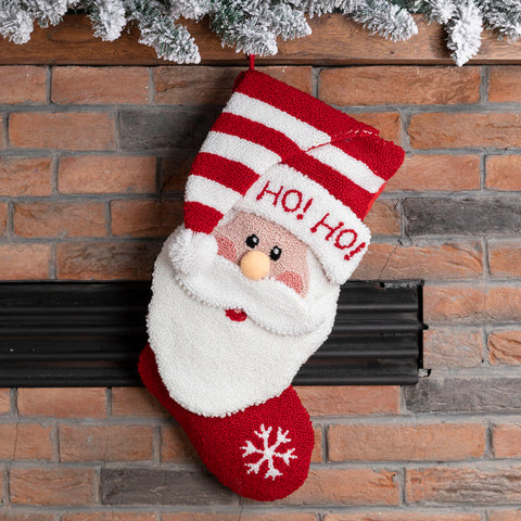 3D Santa with Hat Hooked Christmas Stocking