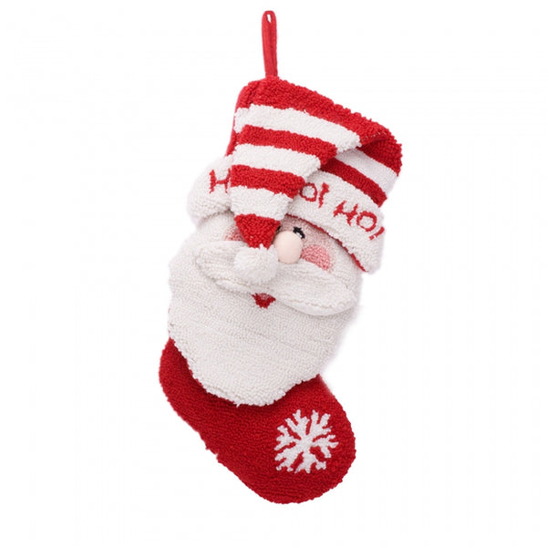 3D Santa with Hat Hooked Christmas Stocking