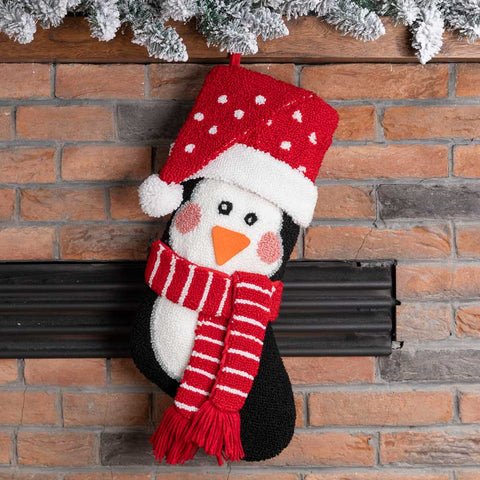 3D Penguin with Hat and Scarf Hooked Christmas Stocking