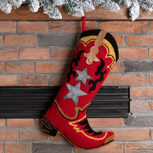 Red Boot Hooked Christmas Stocking