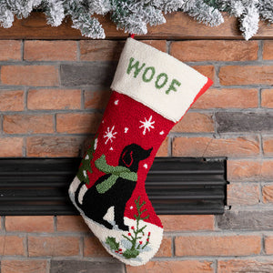 Dog WOOF Hooked Christmas Stocking