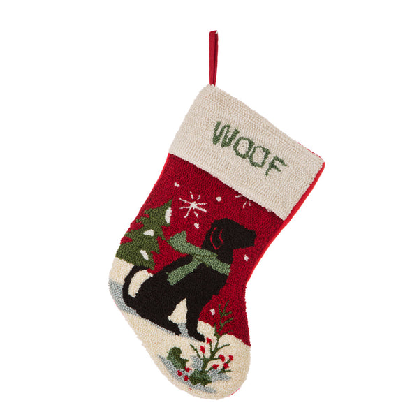 Dog WOOF Hooked Christmas Stocking