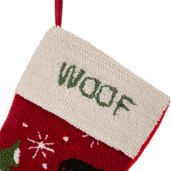 Dog WOOF Hooked Christmas Stocking