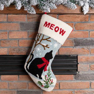 Cat MEOW Hooked Christmas Stocking