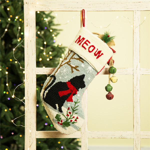 Cat MEOW Hooked Christmas Stocking