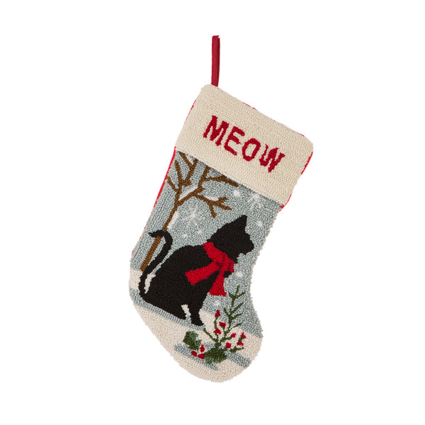 Cat MEOW Hooked Christmas Stocking