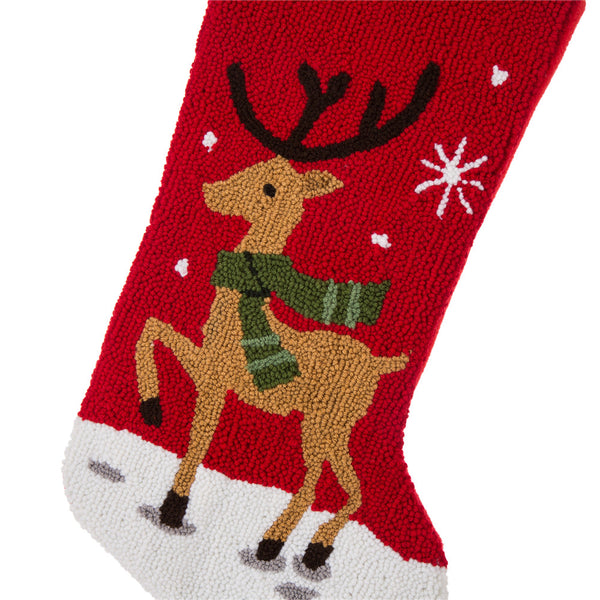 Handmade Prancing Reindeer Hooked Christmas Stocking