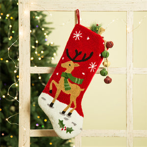 Handmade Prancing Reindeer Hooked Christmas Stocking