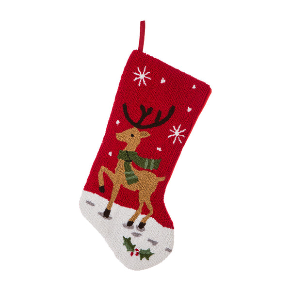 Handmade Prancing Reindeer Hooked Christmas Stocking