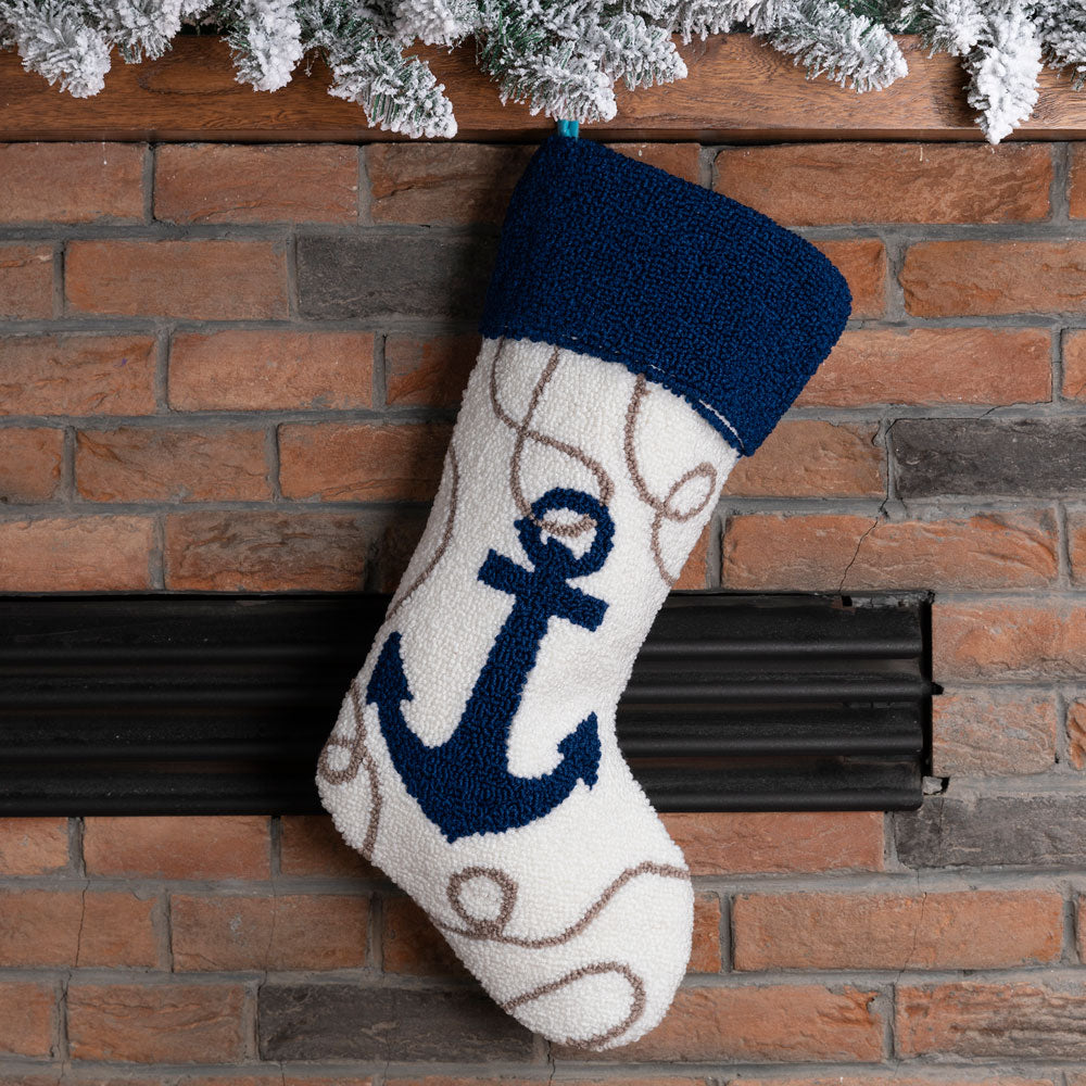 Handmade Nautical Hooked Anchor Christmas Stocking