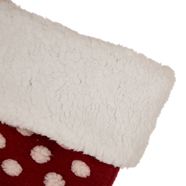 White Fabric Pompom Hooked Christmas Stocking