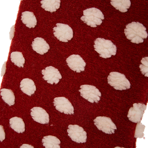 White Fabric Pompom Hooked Christmas Stocking