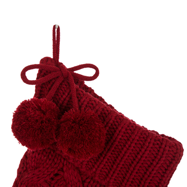 Red Knitted Polyester Christmas Stocking with Pom Pom Ball