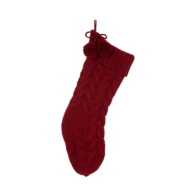 Red Knitted Polyester Christmas Stocking with Pom Pom Ball