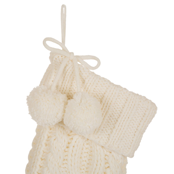 White Knitted Polyester Christmas Stocking with Pom Pom Ball