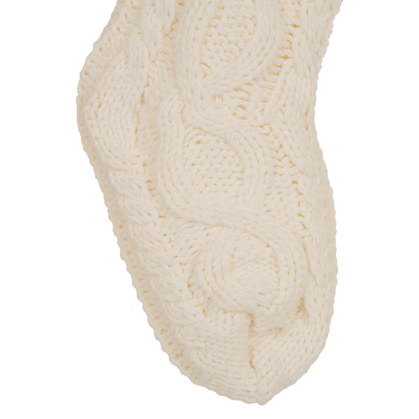 White Knitted Polyester Christmas Stocking with Pom Pom Ball