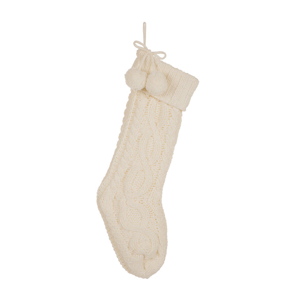 White Knitted Polyester Christmas Stocking with Pom Pom Ball