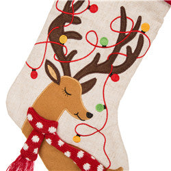 LED Reindeer Embroidered Linen Christmas Stocking