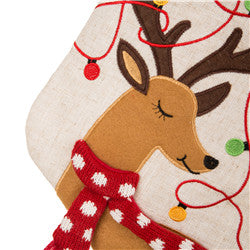 LED Reindeer Embroidered Linen Christmas Stocking