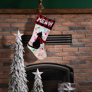 Cat MEOW LED Embroidered Linen Christmas Stocking