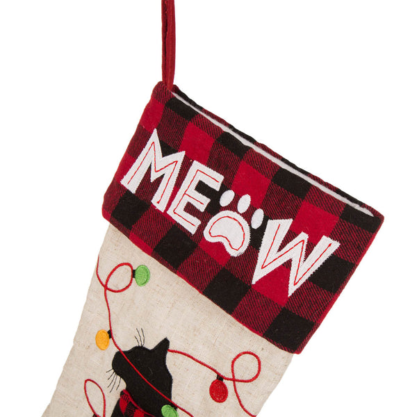 Cat MEOW LED Embroidered Linen Christmas Stocking