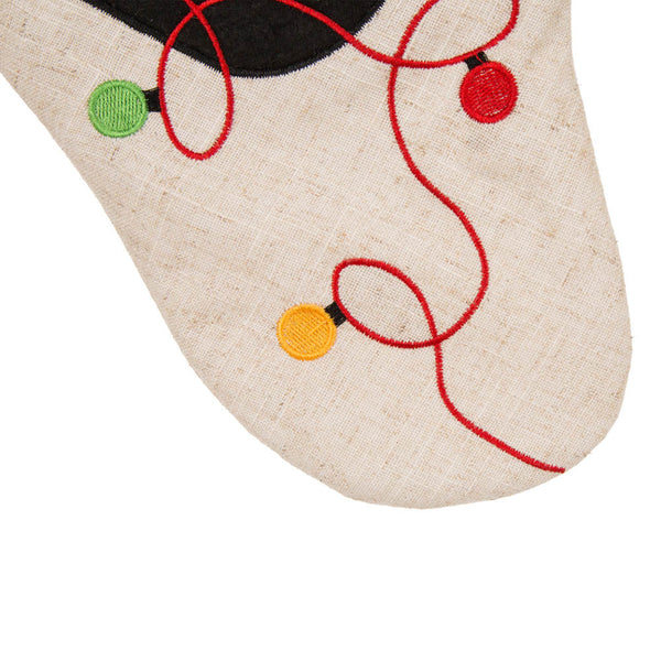 Cat MEOW LED Embroidered Linen Christmas Stocking