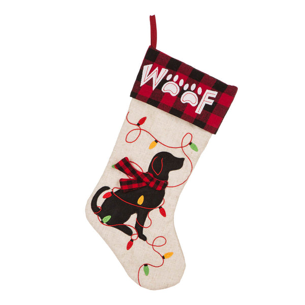 Dog WOOF LED Embroidered Linen Christmas Stocking