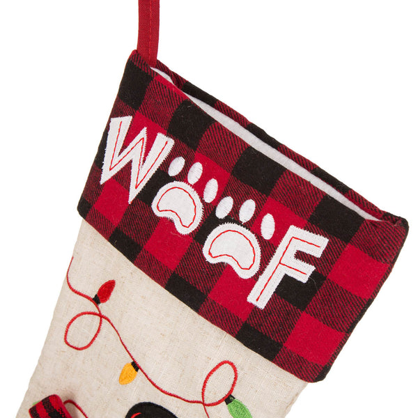 Dog WOOF LED Embroidered Linen Christmas Stocking