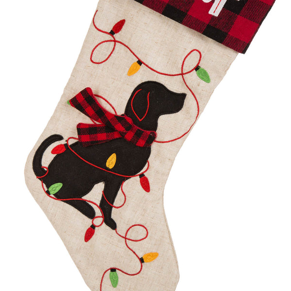 Dog WOOF LED Embroidered Linen Christmas Stocking