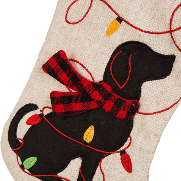 Dog WOOF LED Embroidered Linen Christmas Stocking