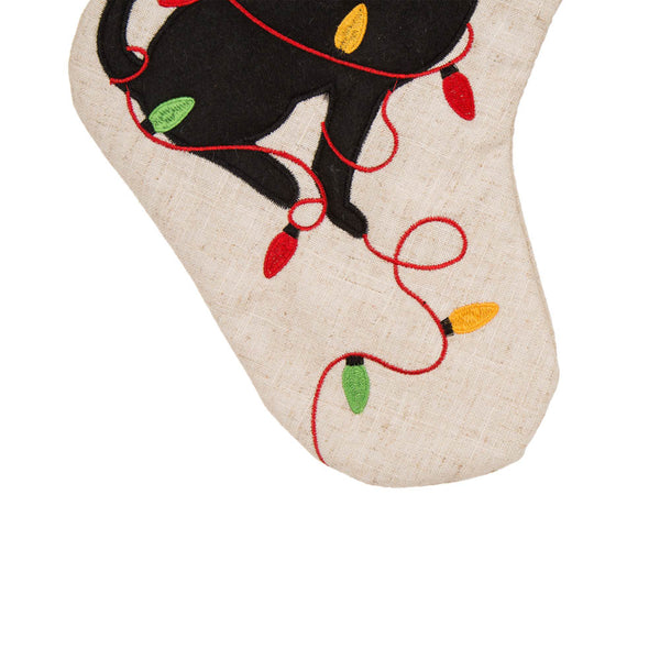 Dog WOOF LED Embroidered Linen Christmas Stocking