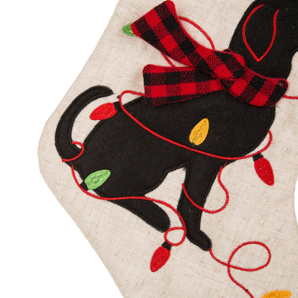 Dog WOOF LED Embroidered Linen Christmas Stocking