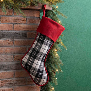 Black & White Plaid Fabric Christmas Stocking