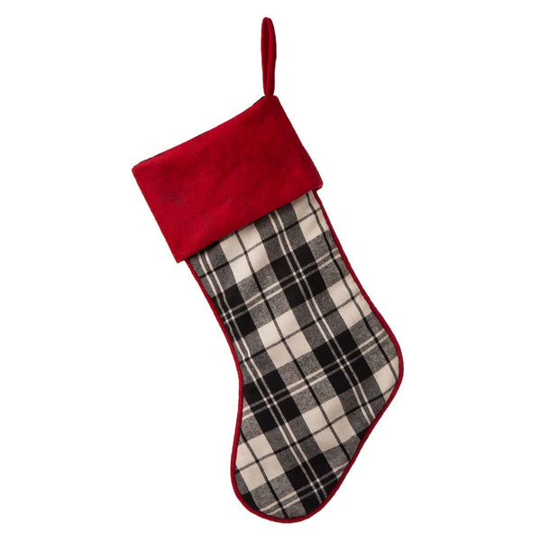 Black & White Plaid Fabric Christmas Stocking