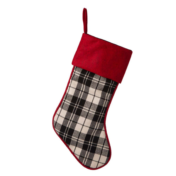 Black & White Plaid Fabric Christmas Stocking