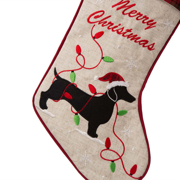 Merry Christmas Dachshund Fabric Christmas Stocking