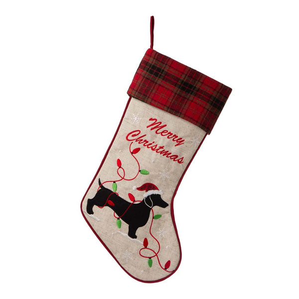 Merry Christmas Dachshund Fabric Christmas Stocking