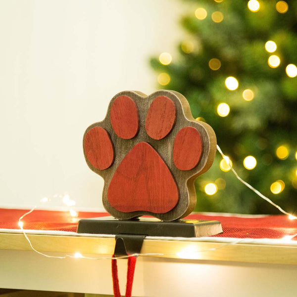 6.50"H Wooden Metal Paw Stocking Holder