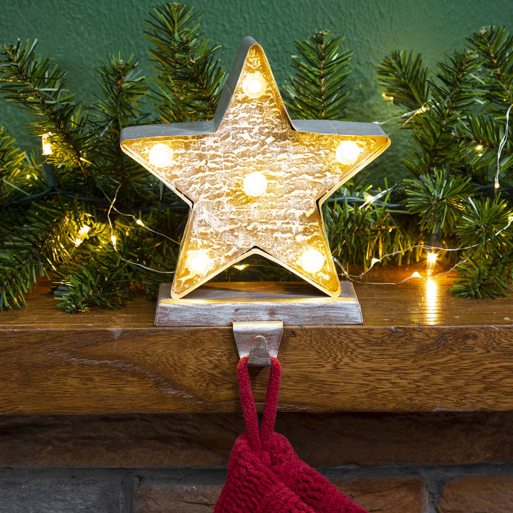 7.50"H Marquee LED Wooden/Metal Star Stocking Holder