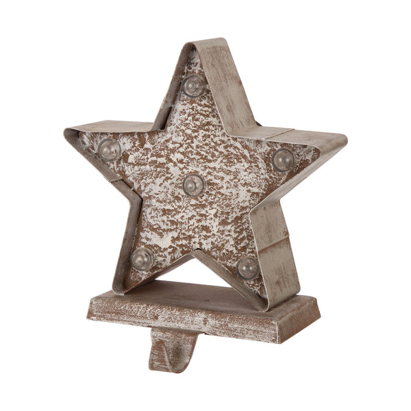 7.50"H Marquee LED Wooden/Metal Star Stocking Holder