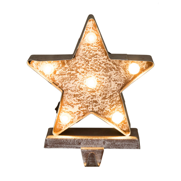 7.50"H Marquee LED Wooden/Metal Star Stocking Holder