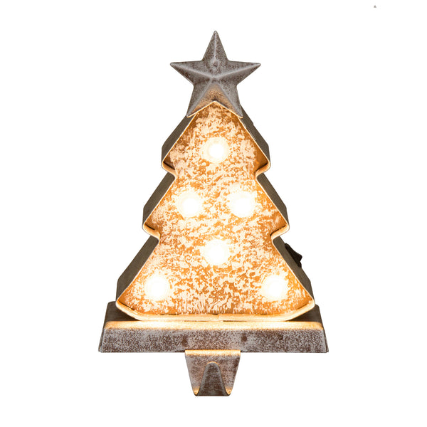 7.50"H Marquee LED Wooden/Metal Christmas Tree Stocking Holder