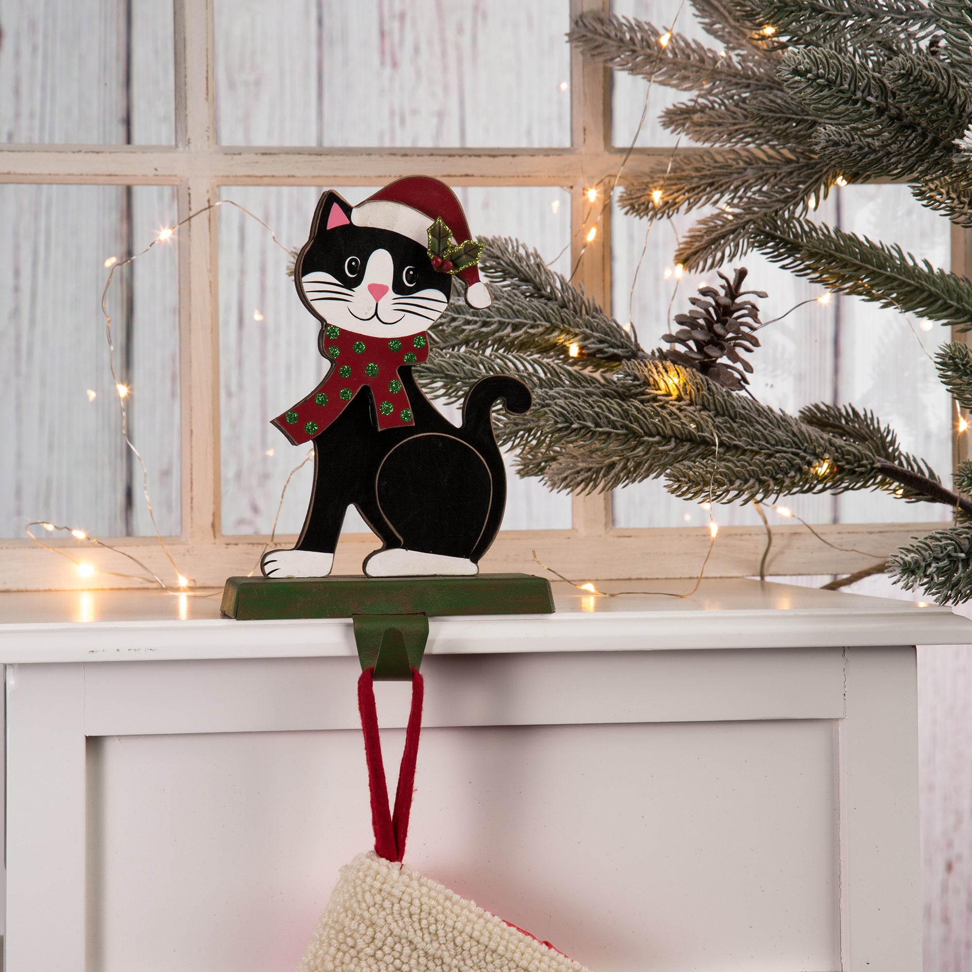 7.50"H Wooden/Metal Cat Stocking Holder