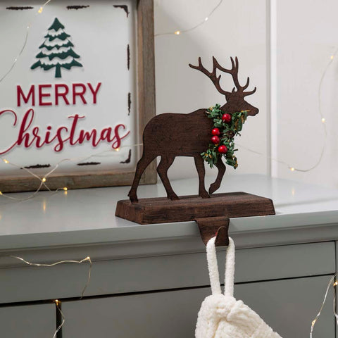 6.50"H Wooden/Metal Reindeer Stocking Holder