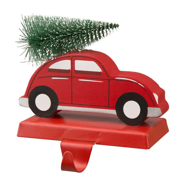 5.31"H Wooden/Metal Red Car Stocking Holder