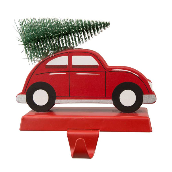 5.31"H Wooden/Metal Red Car Stocking Holder