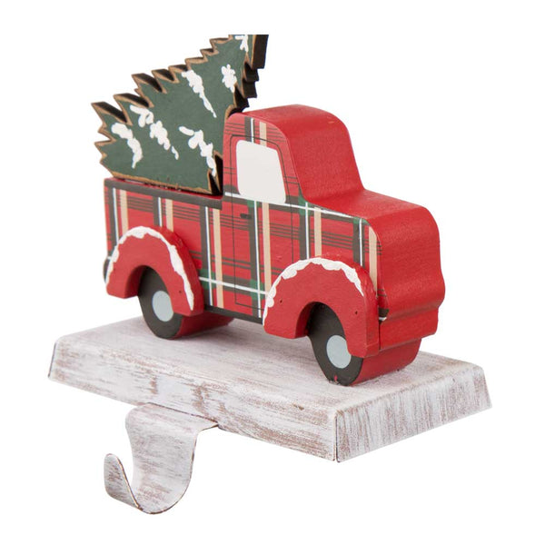 6.12"H Wooden/Metal Red Truck Stocking Holder